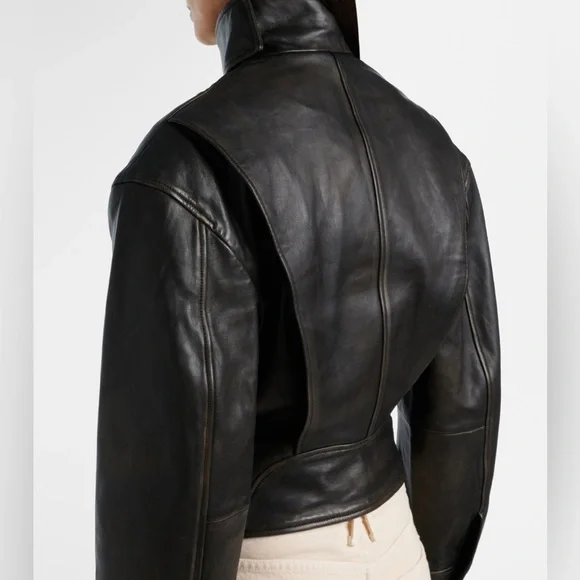 NWT Christopher Esber Eddie Burnished Leather Funnel Neck Leather Jacket Black - Picture 4 of 16